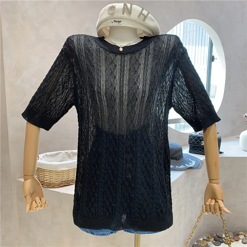 

Niche Design New Women's Clothing Summer 2021 Fashion Design Sense Thin Short Sleeve Knit Shirt Versatile Thin Irregular Top