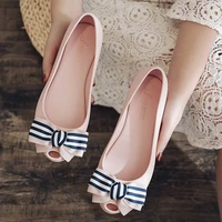 2020summer pvc shoes woman mixed color striped bow knot jelly flats women waterproof ballerina peep toe candy loafers size 36 41