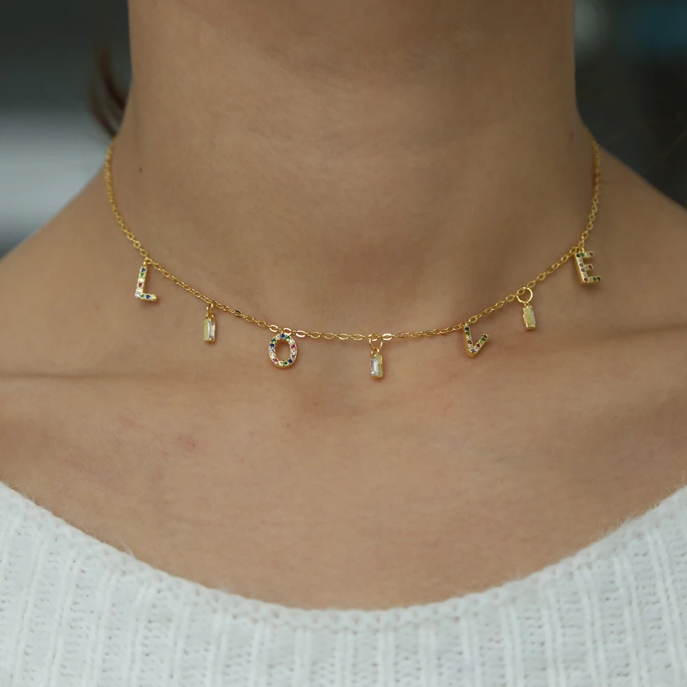 2021 обещанное Радужное ожерелье Любовь микро паве Красочные Стразы с фианитом