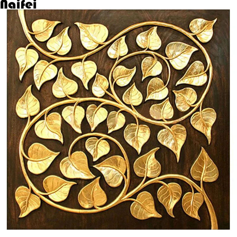 Полноформатная алмазная живопись вышивка крестиком Золотые листья 5D мозаичные