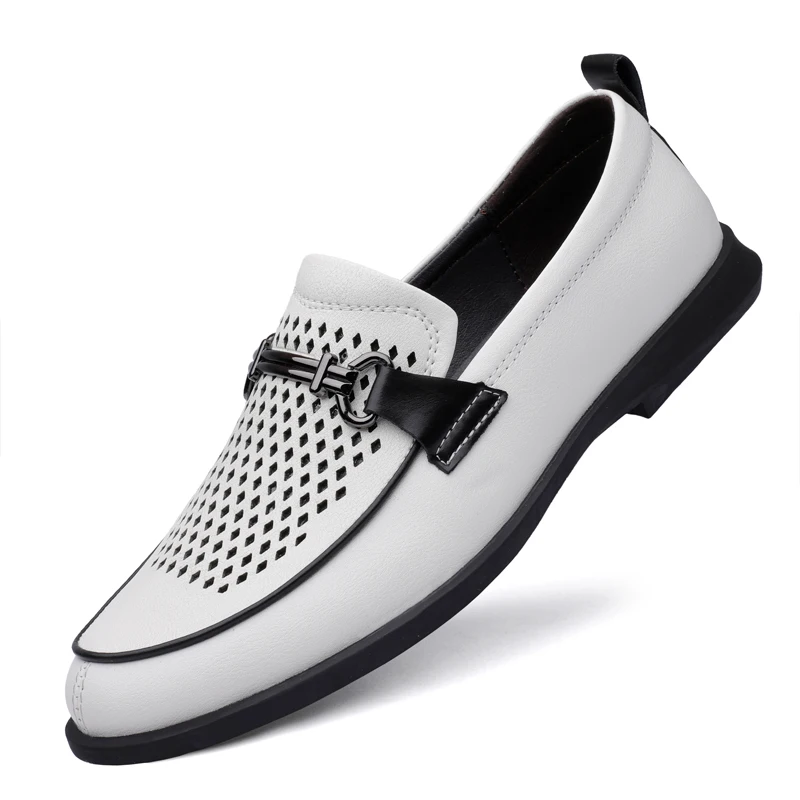 

2022 Luxury Brand Summer Penny Loafers men Casual shoes Slip on Leather Dress shoes Brogue Hollow Out loafer Driving Moccasins