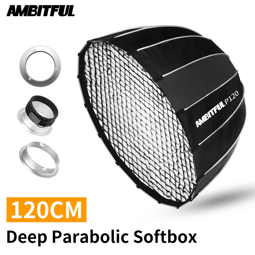 Портативный параболический софтбокс AMBITFUL P120 120 см 16 стержней с сотовой сеткой