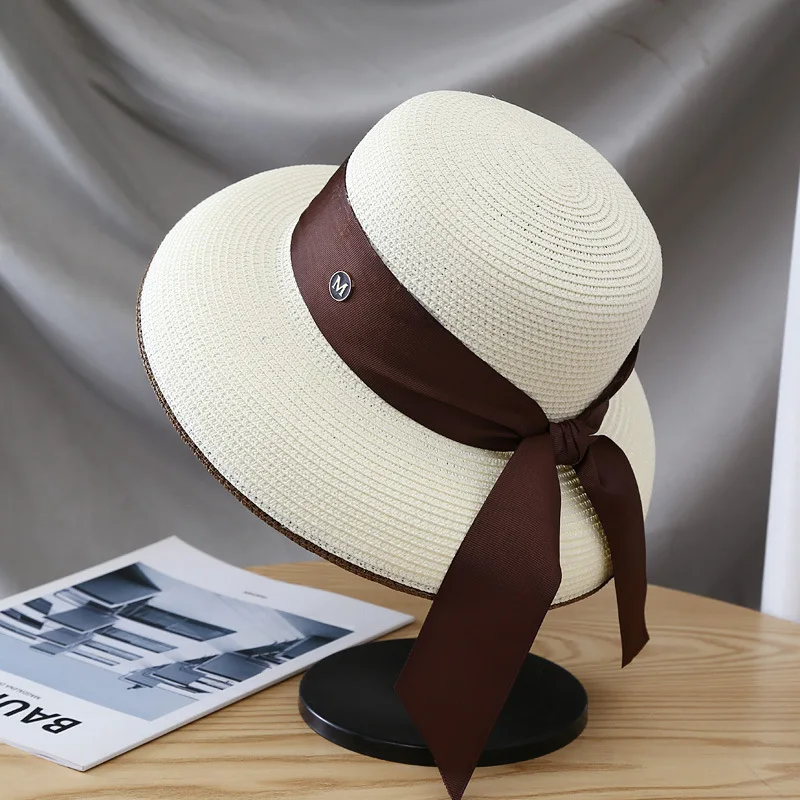 

Bow Sunshade Straw Hats Women Panama Outdoor Sunscreen Beach Hat Summer Travel Vacation Floppy UV Protection Sun Cap