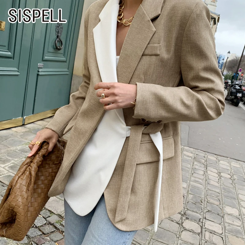 

Женский блейзер в стиле пэчворк SISPELL, повседневный блейзер с длинными рукавами и высокой талией, размера плюс на осень