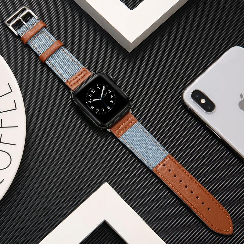 Ткань и натуральная кожа ремешок для apple watch, ремешок 42 мм, 38 мм, Версия 44 мм 40 мм apple watch 5/4/3/2/1 браслет wristbelt аксессуары