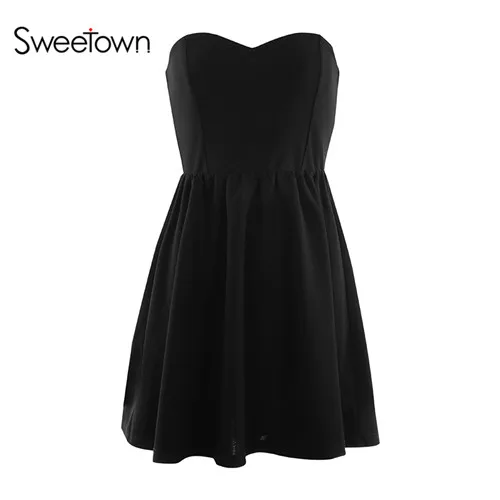 black Sweetown/черное сексуальное платье без бретелек для вечеринок, женское вечернее платье с перекрестной спинкой, рождественское платье, облегающее и расклешенное осеннее платье - Цвет: black