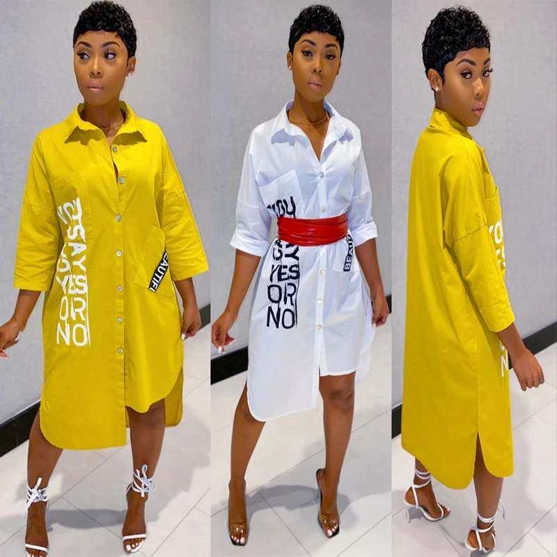 Женское длинное платье рубашка на пуговицах повседневное свободное белое