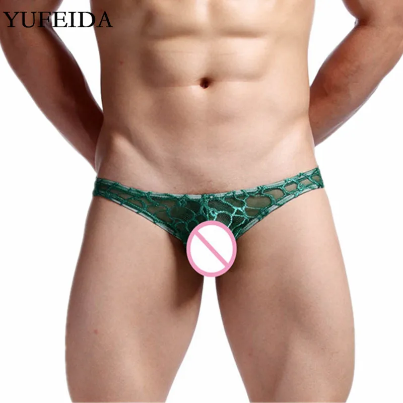 

YUFEIDA Sexy Mens Underwear G-Strings Fishnet Gay Sissy Panties T-back Exotic Mens Thong Tanga Mesh Lace Transparent Underpants