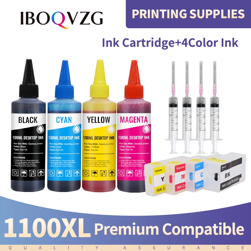 

IBOQVZG 100ml Bottle Refill Ink Kits + Refillable Ink Cartridge For Canon PGI-1100 1100 XL MAXIFY MB2010 MB2110 MB2710 Printer