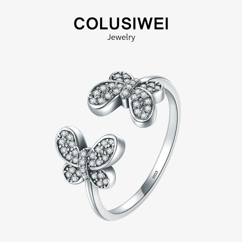 Colusiwei изысканные сверкающие CZ кольца 925 Стерлинговое Серебро Роскошные бабочки