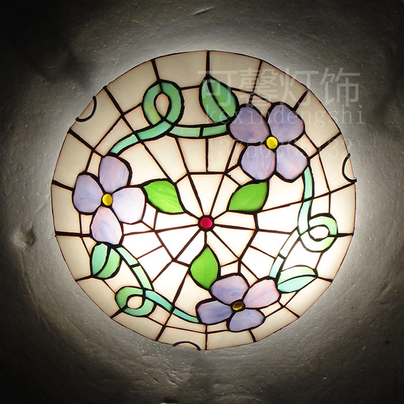 

European Baroque 12 inch E27 110-240V Pastoral Ceiling Light Tiffany Round Glass Lampshade lamparas de techo abajur