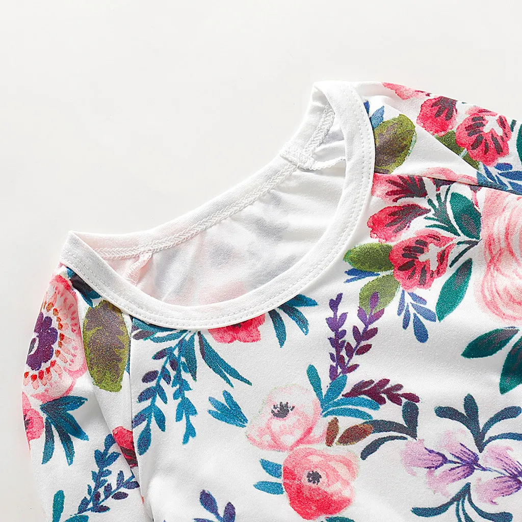 Футболка с длинными рукавами и цветочным принтом для маленьких девочек Топы +