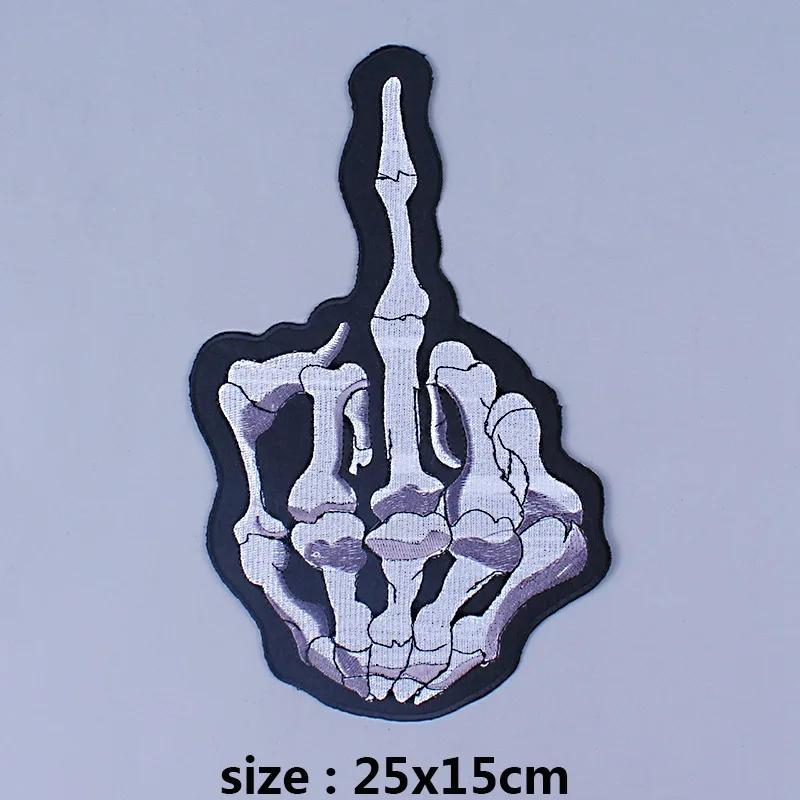 

Pulaqi Large Punk Skull Finger Iron On Patches For Clothing Big Biker Embroidered Badges Fine Motorcycle Patch Coat Accessories