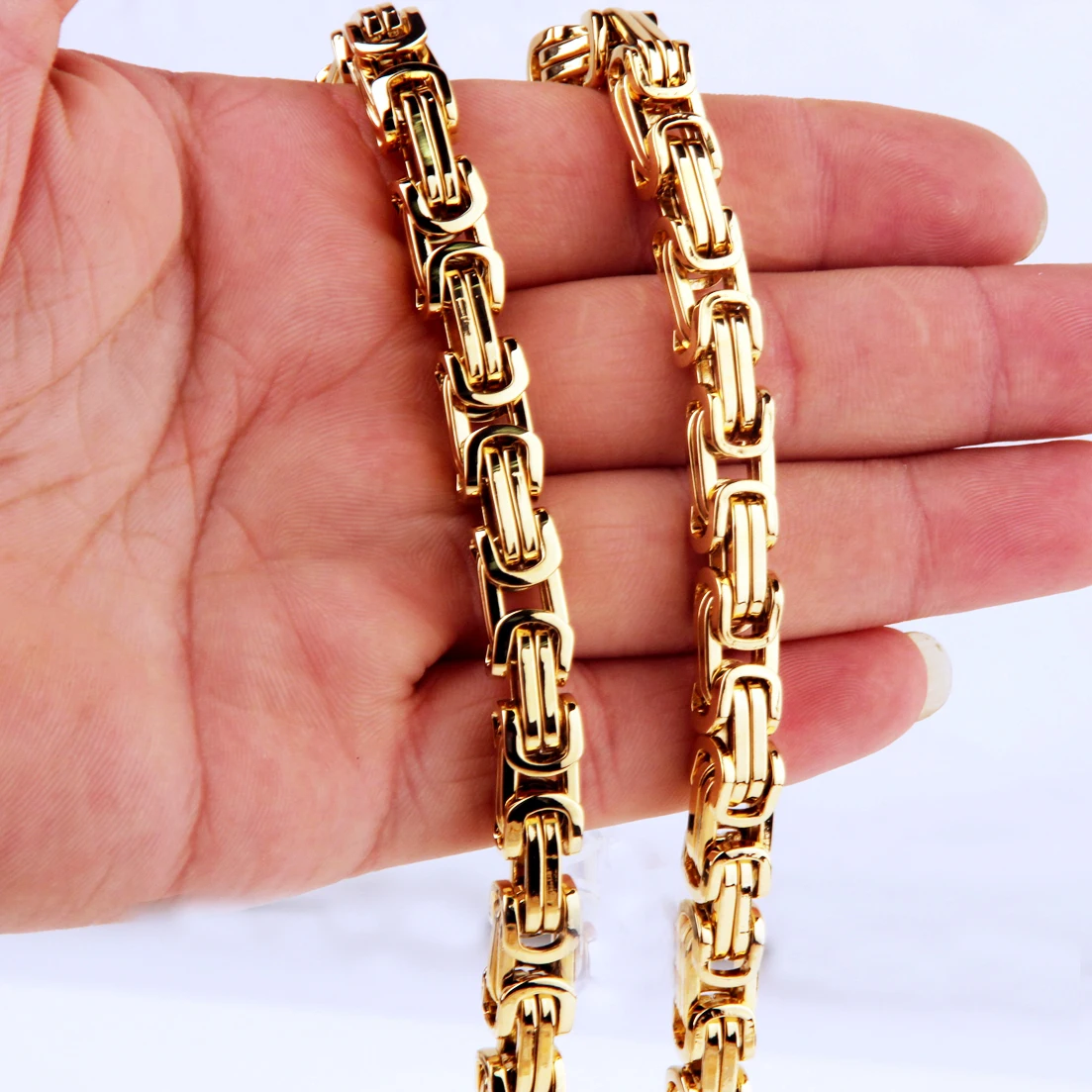 

Granny Chic Mens Necklace Gold Color 316L Stainless Steel Byzantine Box Chain Vintage Jewelry Necklaces Or Bracelet For Gift