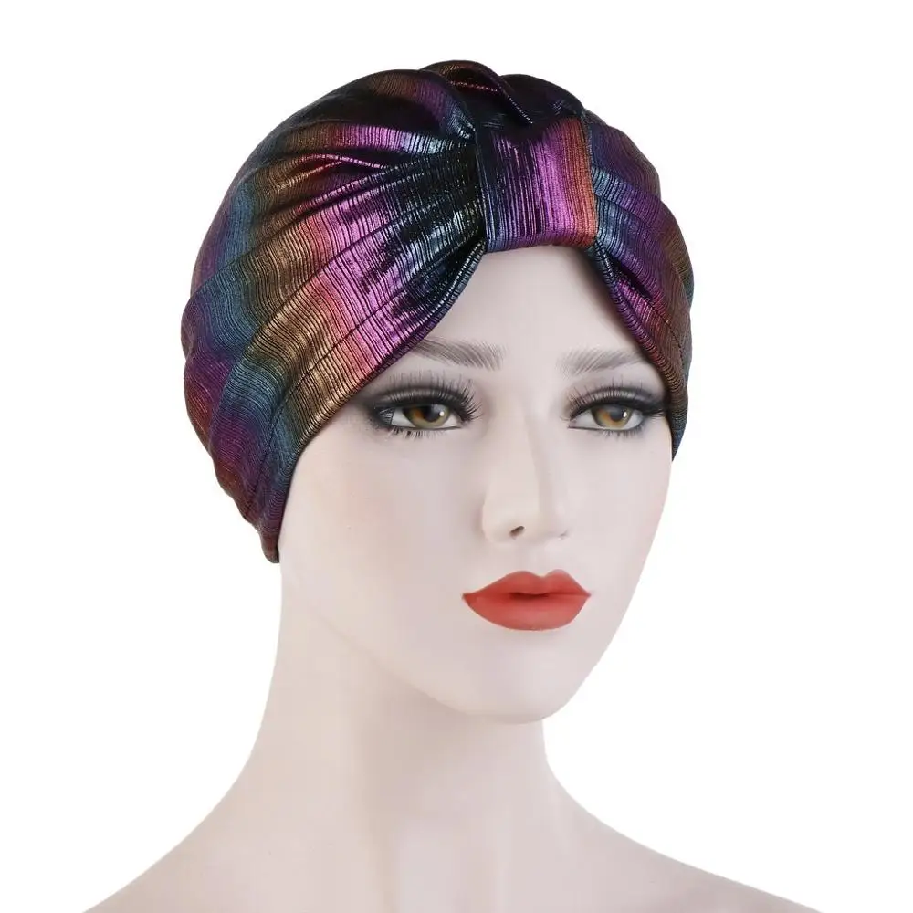 

2019 New Gilt Fashion Muslim Ruffle Cancer Chemo Hat Head Elasticity Hat Turban Head for Women Warp cap Hijabs Islamic Chemthe