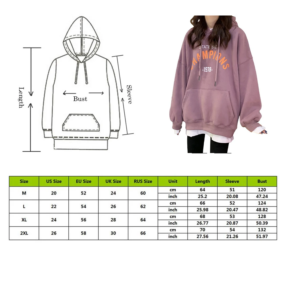 

Women Cartoon Pattern Printed Hoodies Oversize Couple Autumn Winter Loose Warm Hooded Sweatshirt Men Plus Velet Pullover Hoody