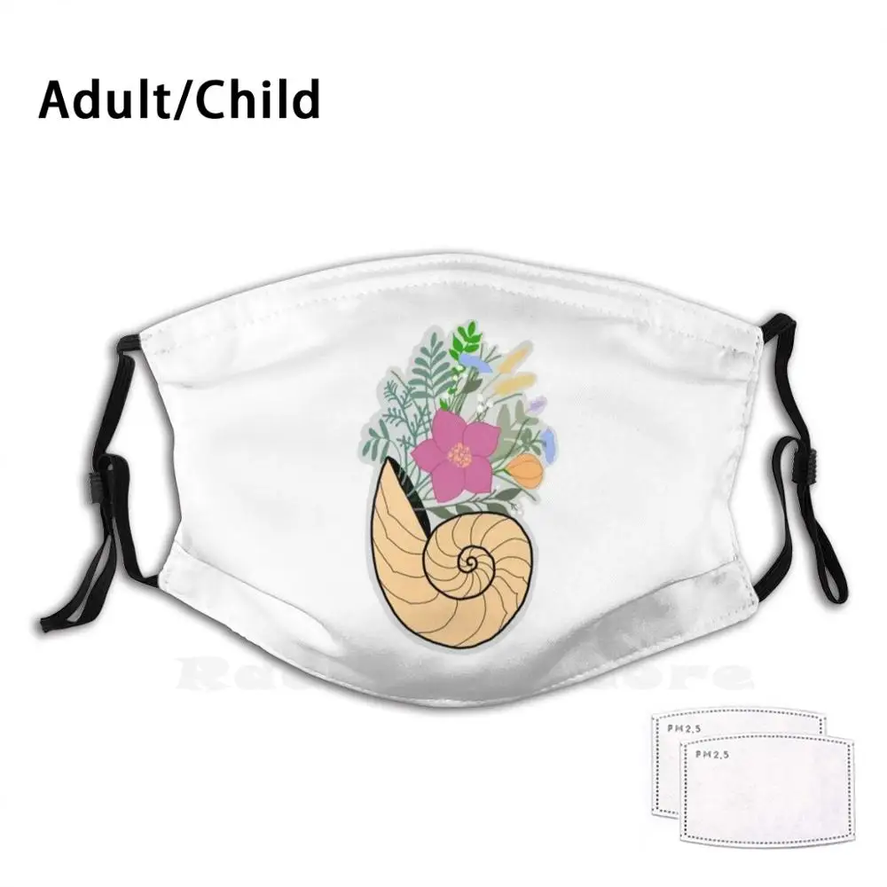 

Floral Nautilus Shell Adult Kids Anti Dust Filter Diy Mask Floral Flowers Shell Nautilus Nautilus Shell Sea Marine Colors