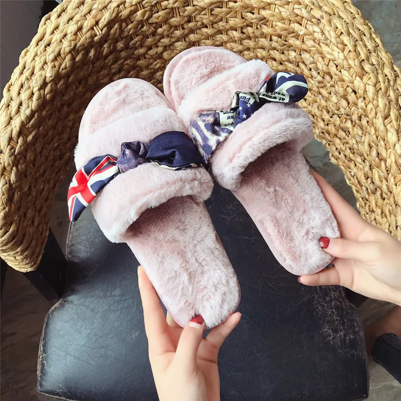 

Women Slippers Winter Shoes Flat Sweet Home Slippers Woman Indoor Shoes Fur Warm Soft Slip On Black Pink Grey Female Slipper