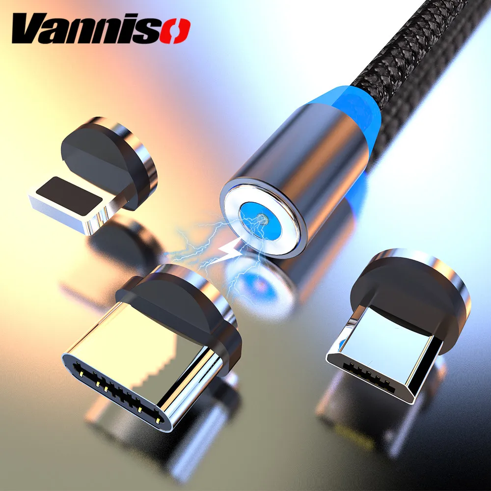 Магнитный кабель Vanniso Micro USB с нейлоновой оплеткой, кабели для мобильных телефонов samsung s8, Xiaomi mi9, USB C, Microusb, светодиодный, магнитный, зарядное устройство