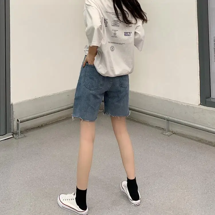 

Women Shorts Denim High Waist Solid Tassel Retro Slim Street All-match Cool Females Leisure Chic Trendy Loose Simple Fashion New