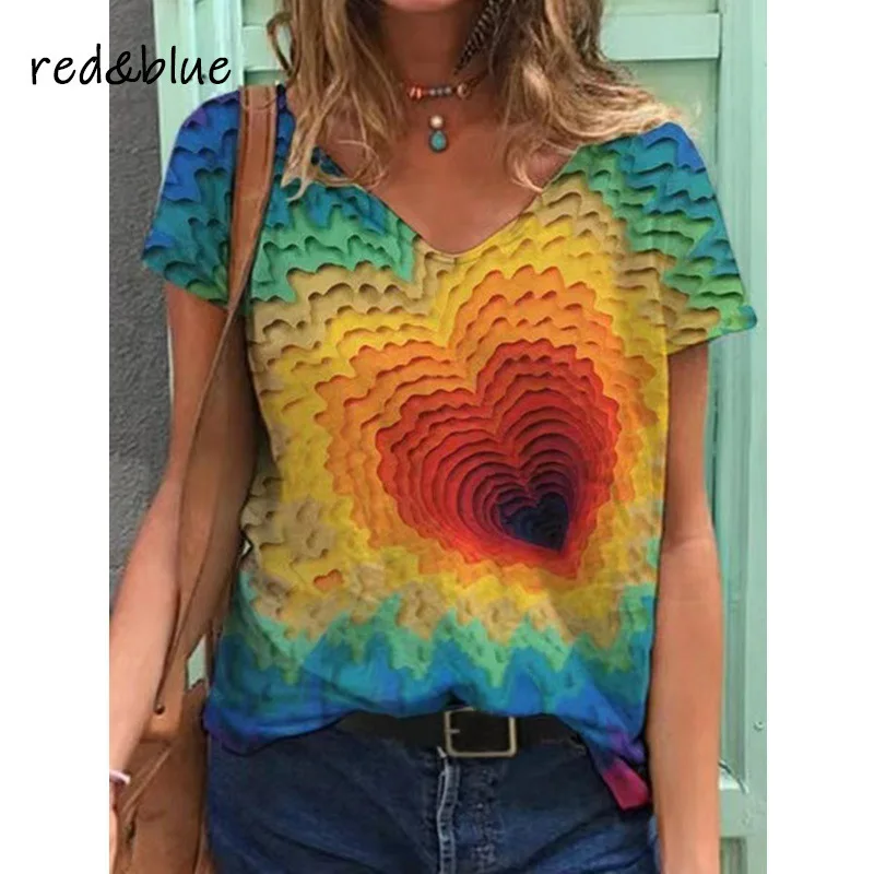 

Animal Plant Digital Printing Women's Top 2021 Summer V-Neck Fashion Pullover Breathable Short-Sleeved Casual All-Match T-Shirt