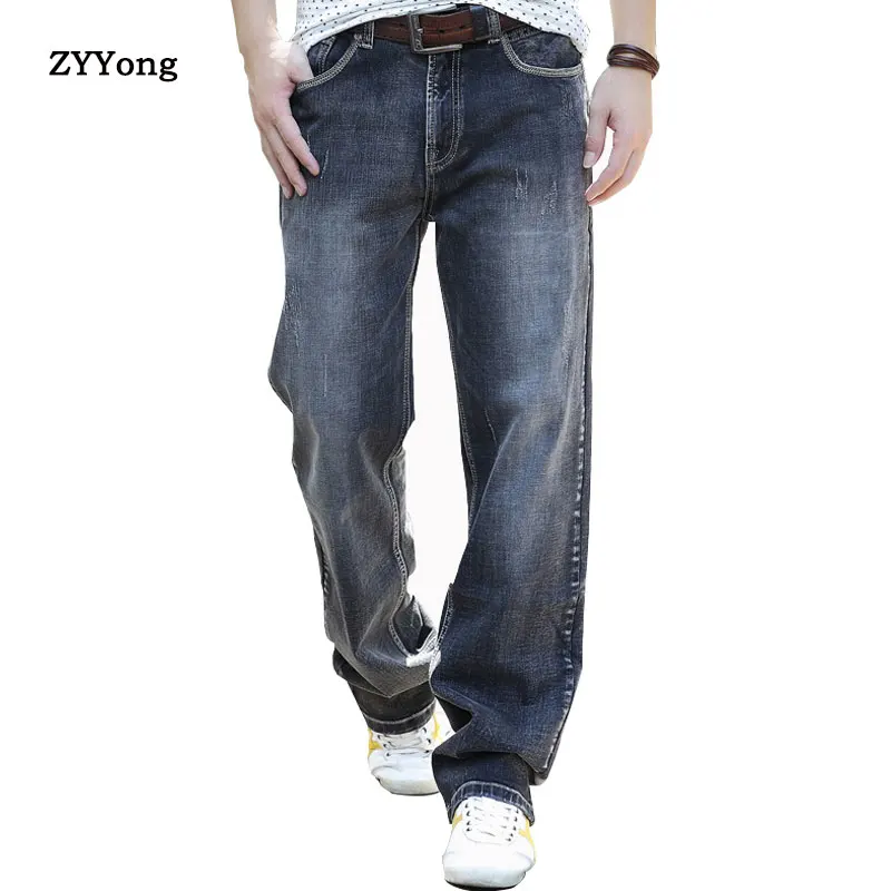ZYYong Men's Loose Jeans Men's Hip Hop Wide Leg Skateboard Pants Fashion Loose Fit Men's Gray Jeans Trend Loose Men's Trousers