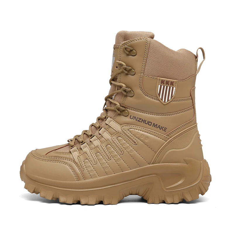 Мужские кожаные ботинки в стиле милитари коричневые тактические ботильоны для