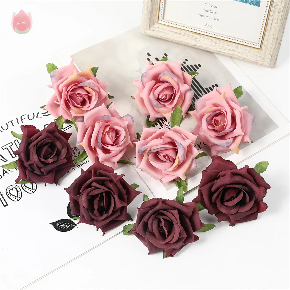 

5Pcs 7.5Cm Silk Rose Artificial Flower For Wedding Decoration Diy Wreath Headdress Accessories Fake Plant ​Handmade Flowers Wall