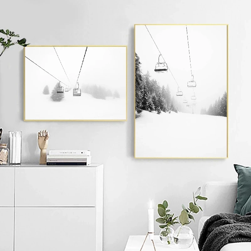 Современные постеры для катания на лыжах путешествий кабельного автомобиля