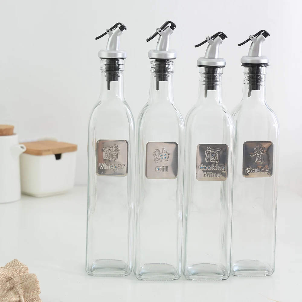 Damask Kitchen Sauce Oil Bottle Dispenser 500ml Glass Storage For Vinegar Cooking Wine Accessories |