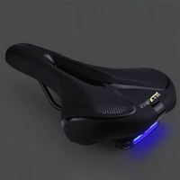 mtb bike saddle with tail light thicken widen bicycle saddle rail hollow breathable soft rear seat mat warning lamp 5 modes