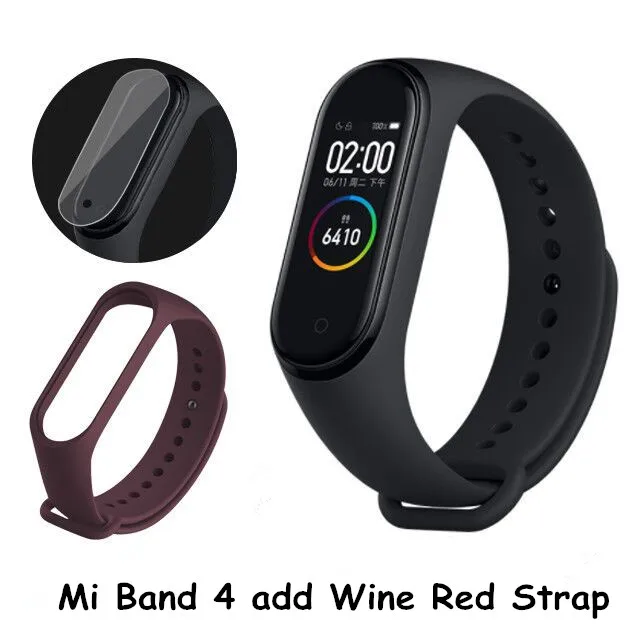 Add Wine Red Strap In Stock Xiaomi Mi Band 4 Smart Wristband Fitness Heart Rate Bracelet Music AI bracelet Bluetooth 5.0 AMOLED Color Touch Screen - Цвет: Add Wine Red Strap