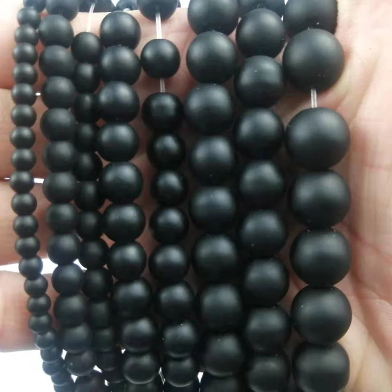 

HGKLBB Matte Black Natural stone Round spacer Loose beads For Jewelry making 4/6/8/10/12MM bracelet necklace accessories DIY