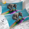 BlessLiving 3D Printed Decorative Pillow Case Sky Blue Pillowcase Elephant Riding Balloons Rising Pillow Cover Rainbow Bedding 1
