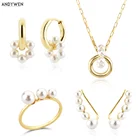 Серьги-кольца женские из серебра 925 пробы с жемчугом