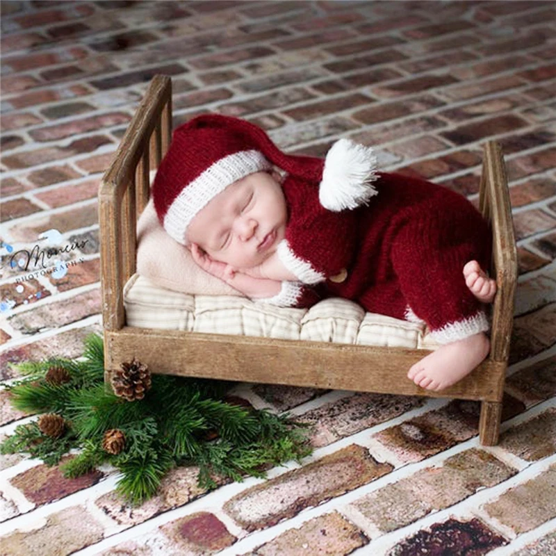 Accesorios de fotograf&iacute;a para reci&eacute;n nacido, sombrero de Navidad de Mohair suave + Mono, trajes de estudio, accesorios de fotograf&iacute;a infantil, disfraz de ganchillo-0