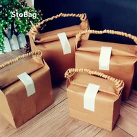 stobag 10pcs kraftred handbags basket candy biscuit chocolate packaging box diy handmade baby show party wedding gift supplies