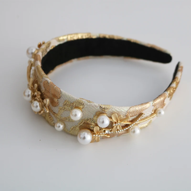 Женская винтажная Корона ручной работы с жемчужинами и цветами широкий ободок