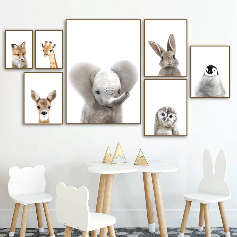 

Cute Elephant Deer Fox Rabbit Owl Nursery Wall Art Canvas Painting Nordic Posters And Prints Wall Pictures Baby Kids Room Decor