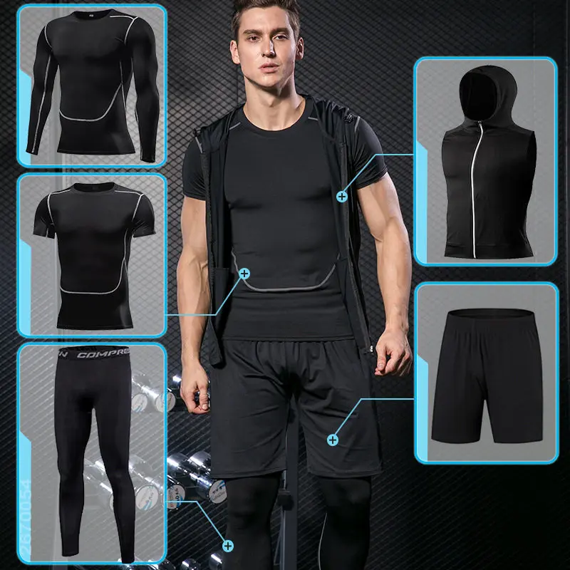 Спортивный костюм мужской, спортивный комплект для бега, мужской спортивный костюм, спортивная одежда для бега для мужчин, спортивная одежда для фитнеса, тайтсы спорт костюм, комплект толстовки, костюм для бега - Цвет: E-6683570209991