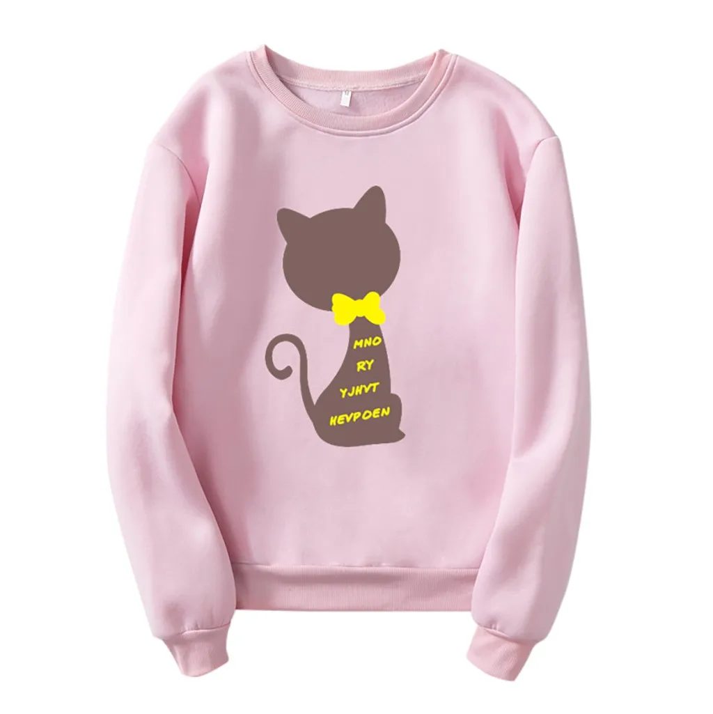 Женский свитер с принтом кота пуловер в Корейском стиле капюшоном и Pullove Модный