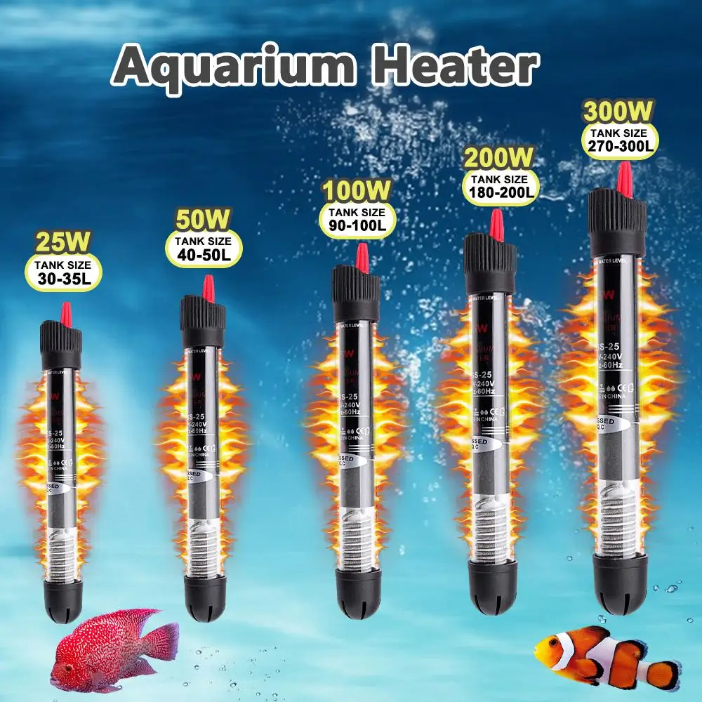 

25W/50W/100W/200W/300W Aquarium Submersible Fish Tank Automatic Water Heater Constant Temperature Heating Rod EU Plug 7