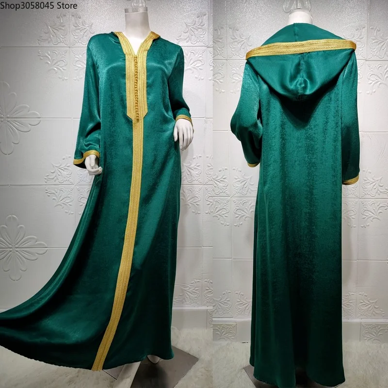 2021 Рамадан Дубай Abayas для женщин Caftan Marocain индейка мусульманская Мода С Капюшоном