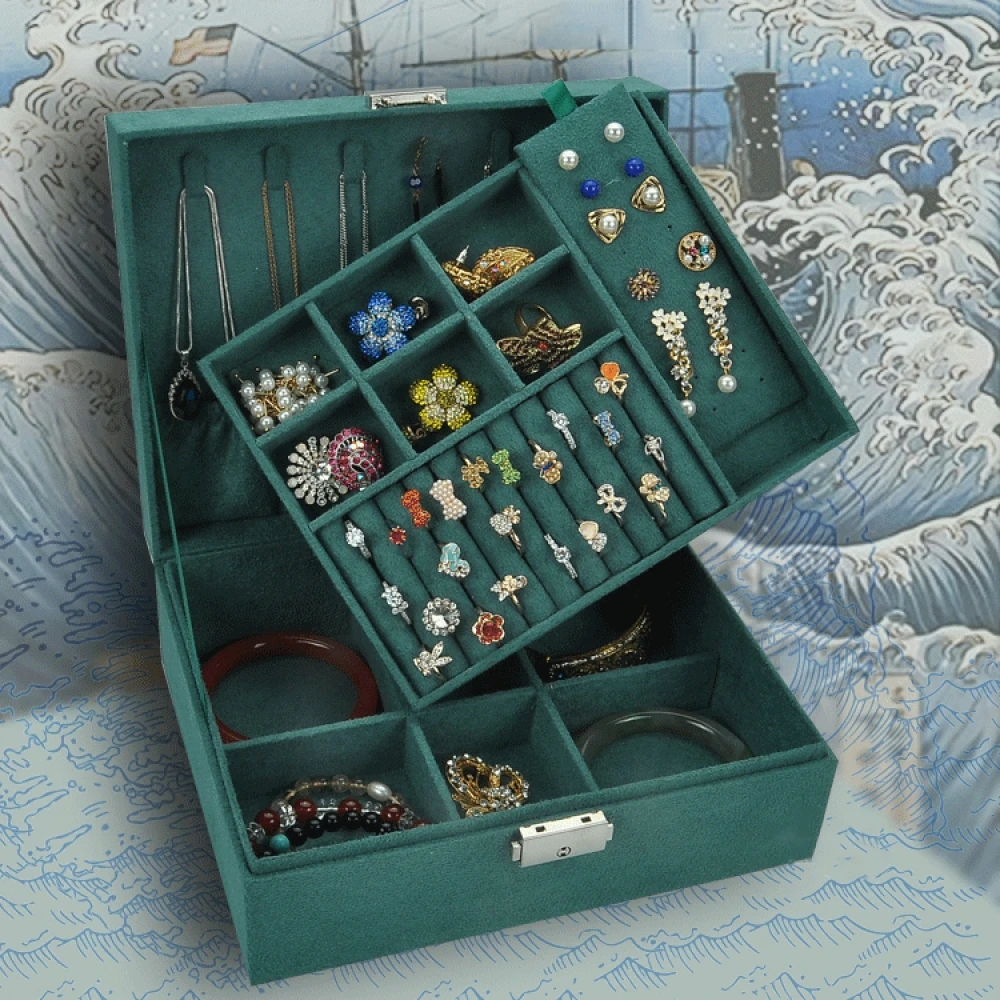 Органайзер для ювелирных изделий Дисплей коробка фланель 2 слоя Макияж