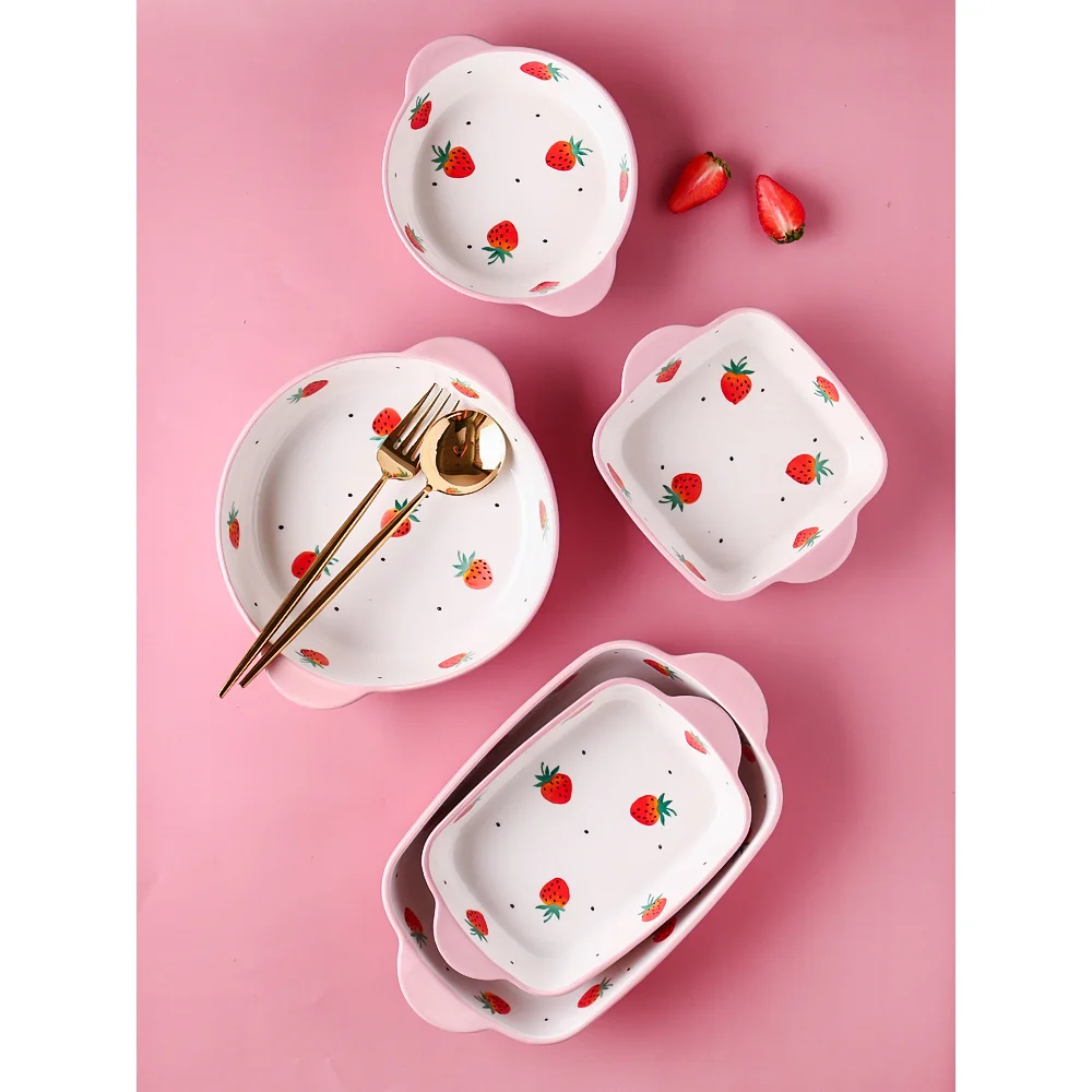 Керамические обеденные тарелки с изображением милой девочки клубники набор