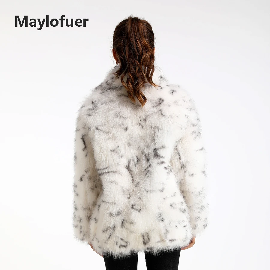 Maylofuer шуба из натурального Лисьего меха леопардовый узор натуральный Лисий мех куртки большой воротник Мода темперамент женщин теплый мех пальто
