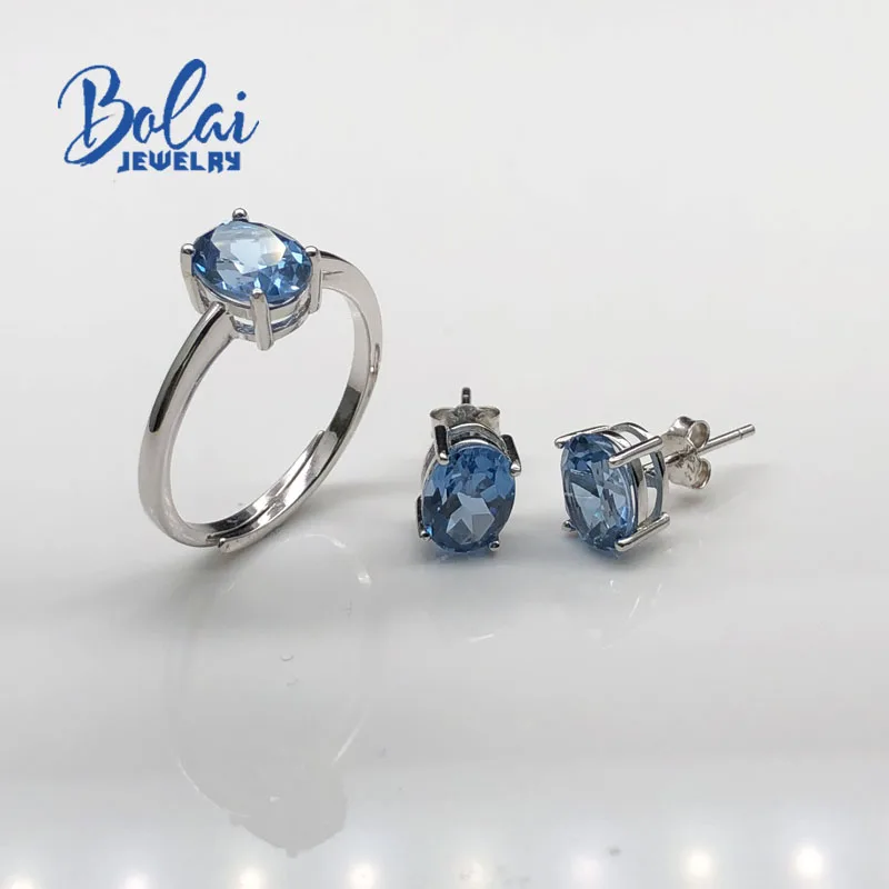 Bolaijewelry, нано серьги с голубым топазом созданный драгоценный Камень Овальный 6*8 мм с стерлингового серебра 925 ювелирные украшения для девочек повседневная одежда