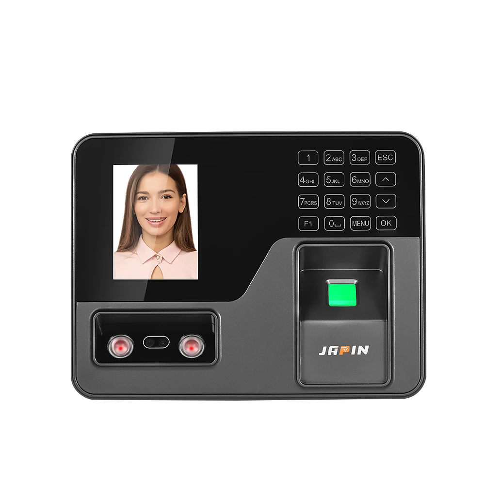 Attendace Machine Face Fingerprint Password Recognition Employee Checking-in Time Clock Recorder with 2.8'' TFT Screen Touch-Key