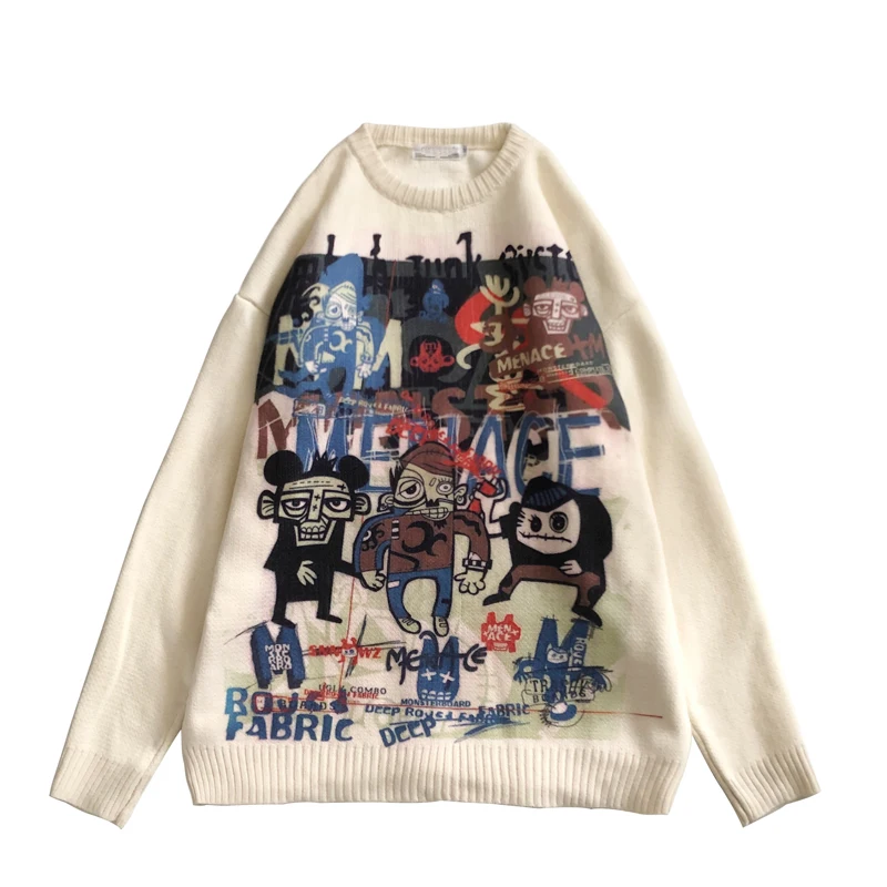 Мужской свободный свитер повседневный вязаный студенческий большого размера в