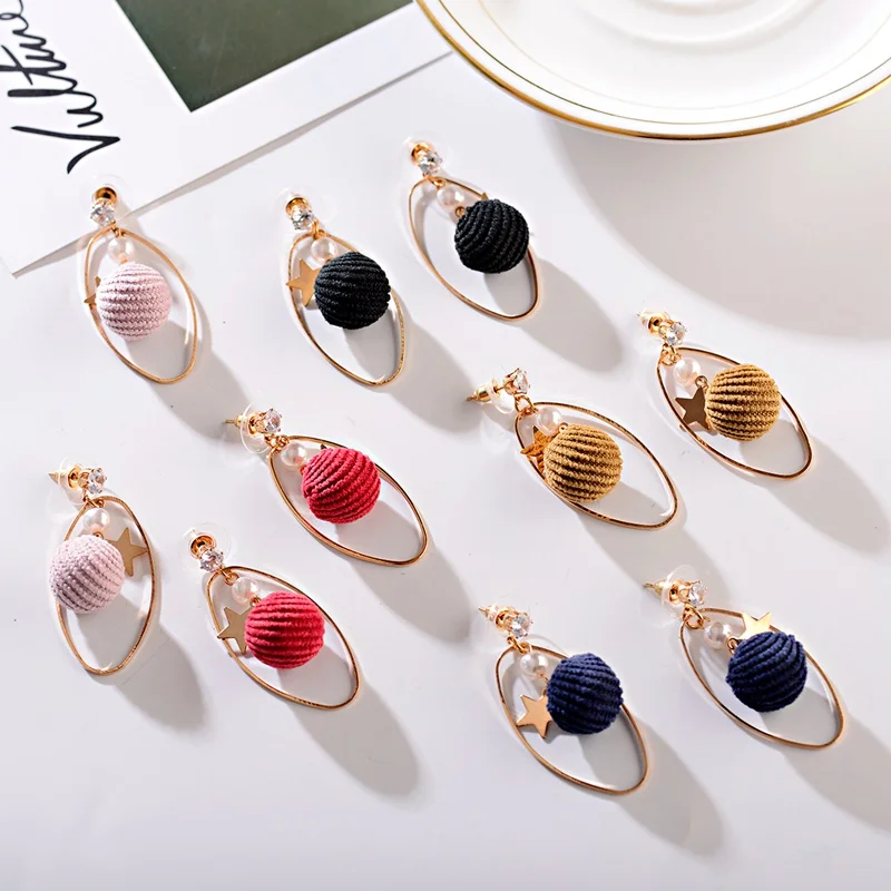 Модные женские серьги-Помпоны с красными помпонами 2019 золотые овальные и